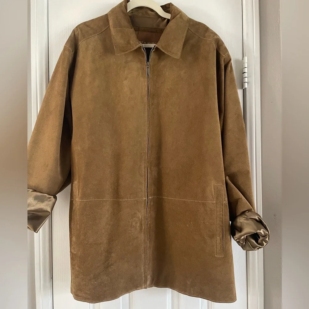 Andrew Marc 100% Leather Tan Suede Oversized Utility Jacket - Picture 3 of 8